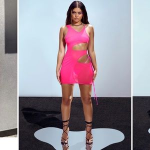 Neon pink cover up cut out dress